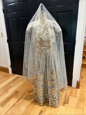 Light blue-gray lehenga Choli for women, Indian designer legendary choli,